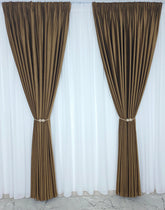 Set Diva: Perdea Voal Alb Si Draperie Catifea Maro-Capucino